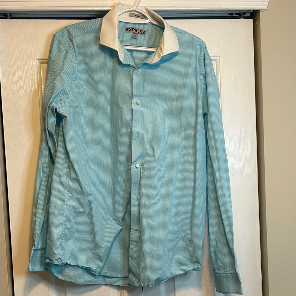 Express Light Blue Striped Shirt with White Accents Fitted